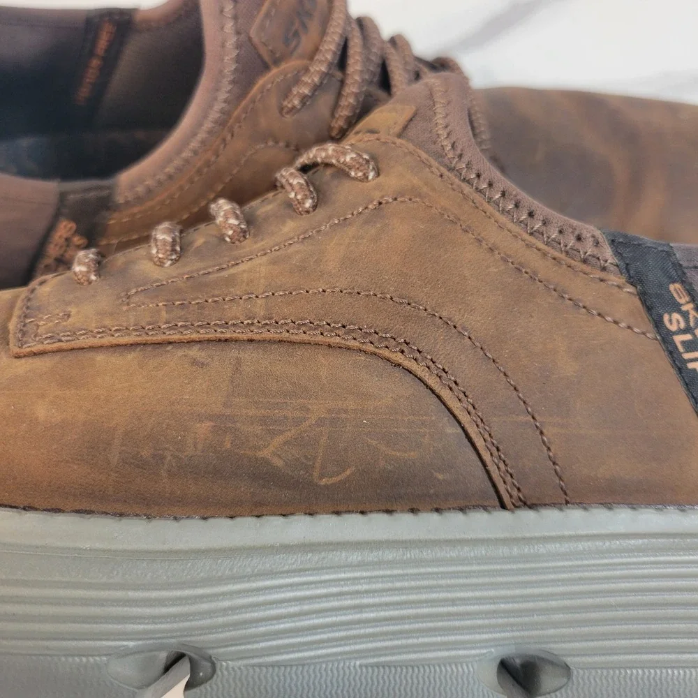 Skechers Slip-ins Garza Gervin Mens 10 Brown Leather Sneakers 205046
